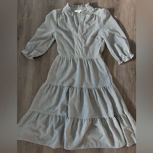 Monteau Black and White Striped Long Sleeve Dress